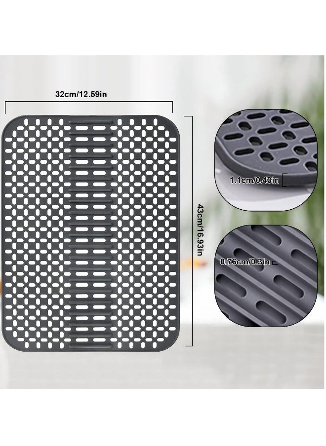 Silicone Dish Drying Mat Multifunctional Draining Board Mats with Drain Holes High Purity Silicone Drying Mat Flexible Rubber Dish Draining Mat for Kitchen Counter 43x32cm Grey