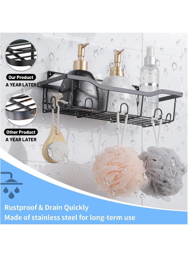 2 Pack Shower Caddy, Shower Shelf Stainless Steel Adhesive Wall Mounted with 14 Hooks, Bathroom Storage Organiser for Bathroom Kitchen, for Bathroom & Kitchen Storage