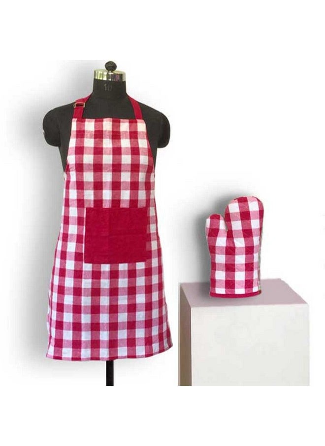 Lushomes Checks Kitchen Cooking Apron Set for Women, Apron for Men, Cooking Aprons for Women, Kitchen Apron for Men, Aprons, aprin (2 Pc Set) (Checks Apron and Oven Mitten, Orange and Red)