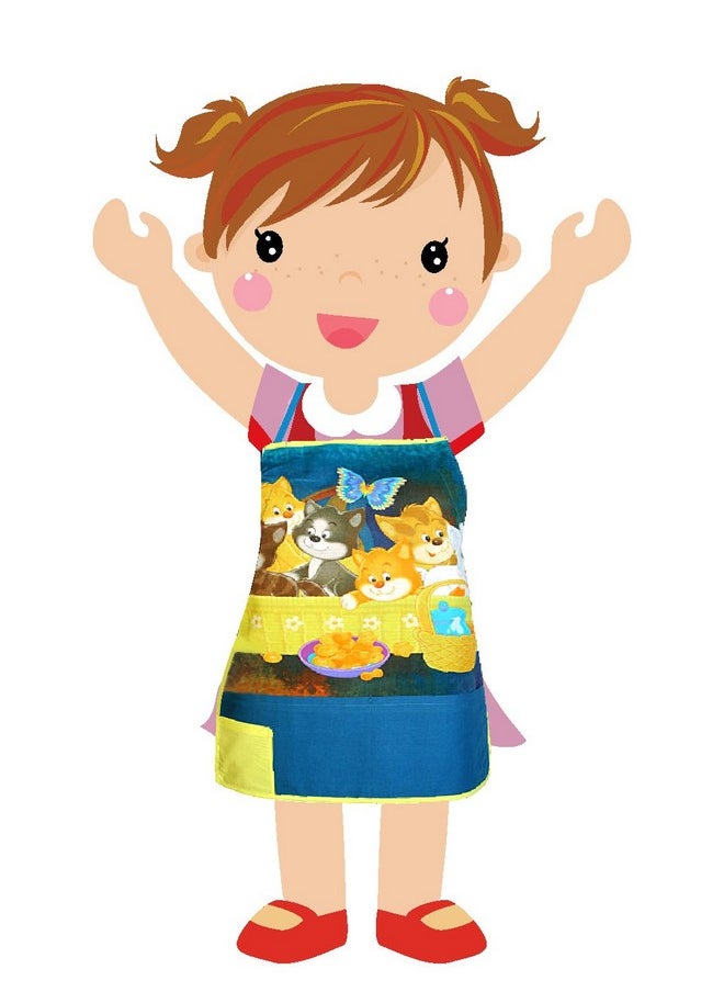 Swayam Cotton Multipurpose Stylish Kids Apron with 3 Pockets - Perfect for Cooking, Crafts, and More! -Yellow Blue