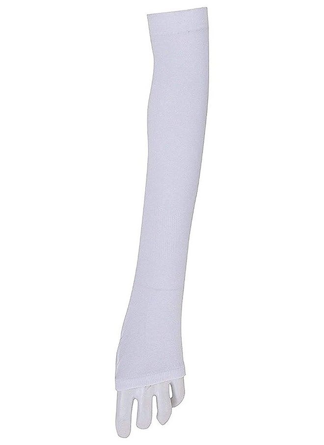 Kuber Industries Cotton 2 Piece Full Hand Arm Sleeves Gloves Set - White, Standard