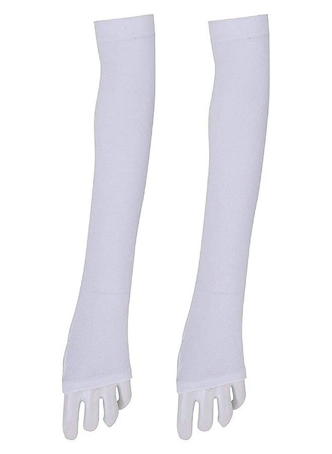 Kuber Industries Cotton 2 Piece Full Hand Arm Sleeves Gloves Set - White, Standard