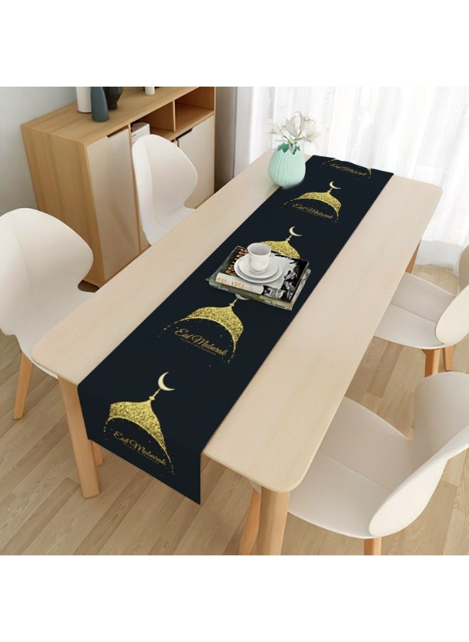 Eid Mubarak Table Runner Linen Table Runner, Star Moon Table Runner, Ramadan Decoration Home Dinning Room Decoration 13x70 inches