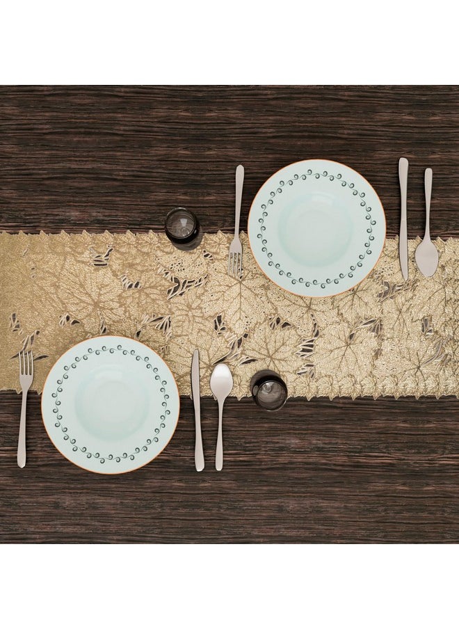 Kuber Industries Table Runner | Rectangular Leather Runner for Party, Wedding, Family Dinners | Dining Table Runner | Kitchen Runner | Coffee Table Runner | Center Table Runner | Leaf | Golden