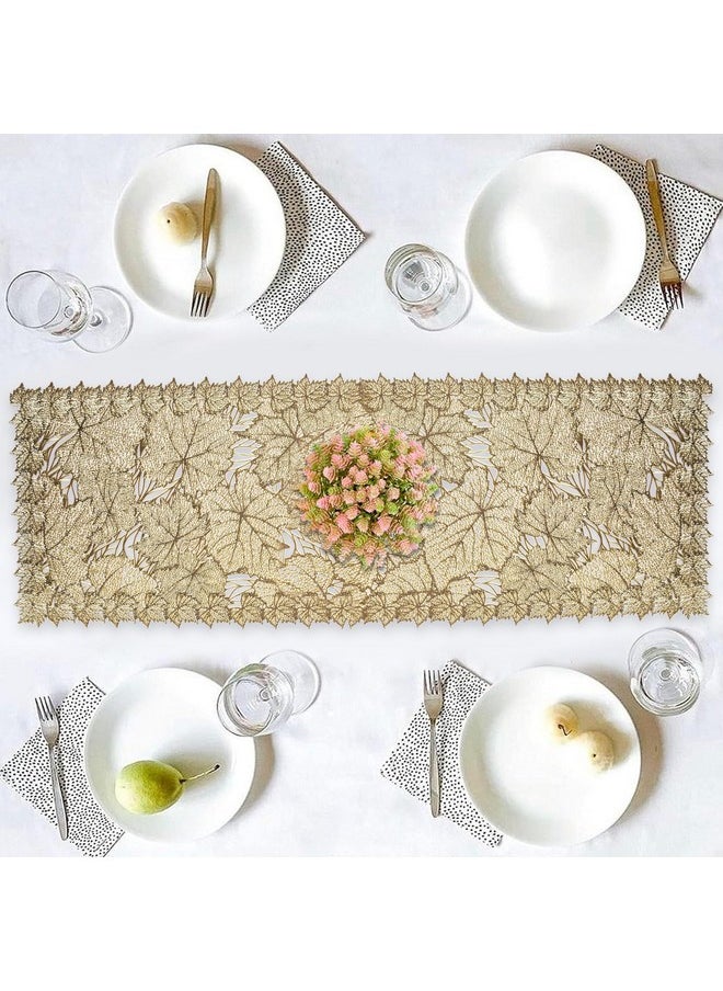 Kuber Industries Table Runner | Rectangular Leather Runner for Party, Wedding, Family Dinners | Dining Table Runner | Kitchen Runner | Coffee Table Runner | Center Table Runner | Leaf | Golden