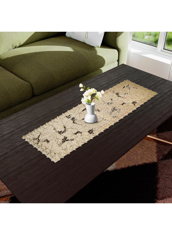Kuber Industries Table Runner | Rectangular Leather Runner for Party, Wedding, Family Dinners | Dining Table Runner | Kitchen Runner | Coffee Table Runner | Center Table Runner | Leaf | Golden