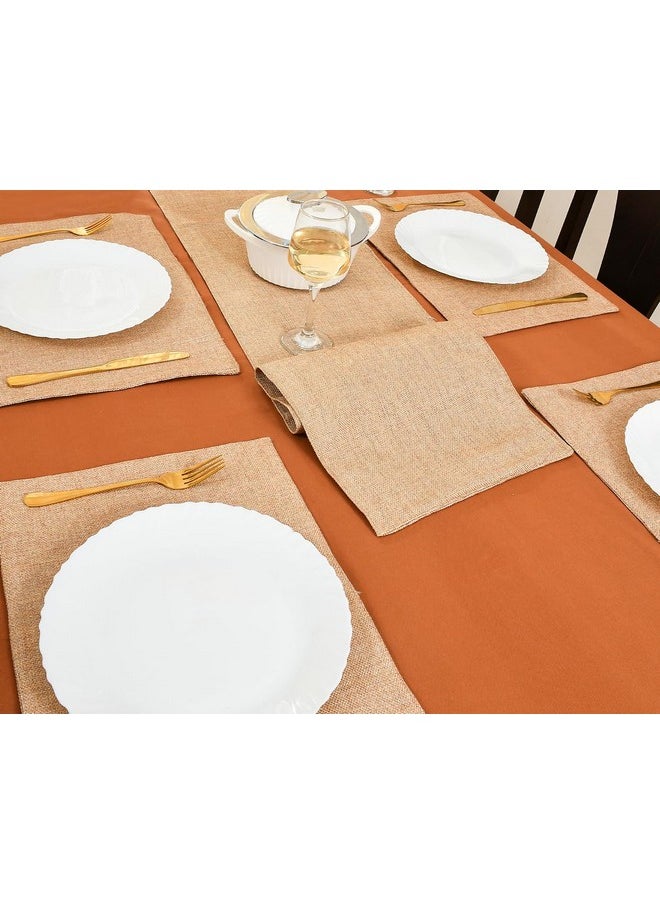 Yellow Weaves Jute Dining 6 Table Placemats with 1 Runner,(12 X 72 Inches) 7 Pcs - Beige