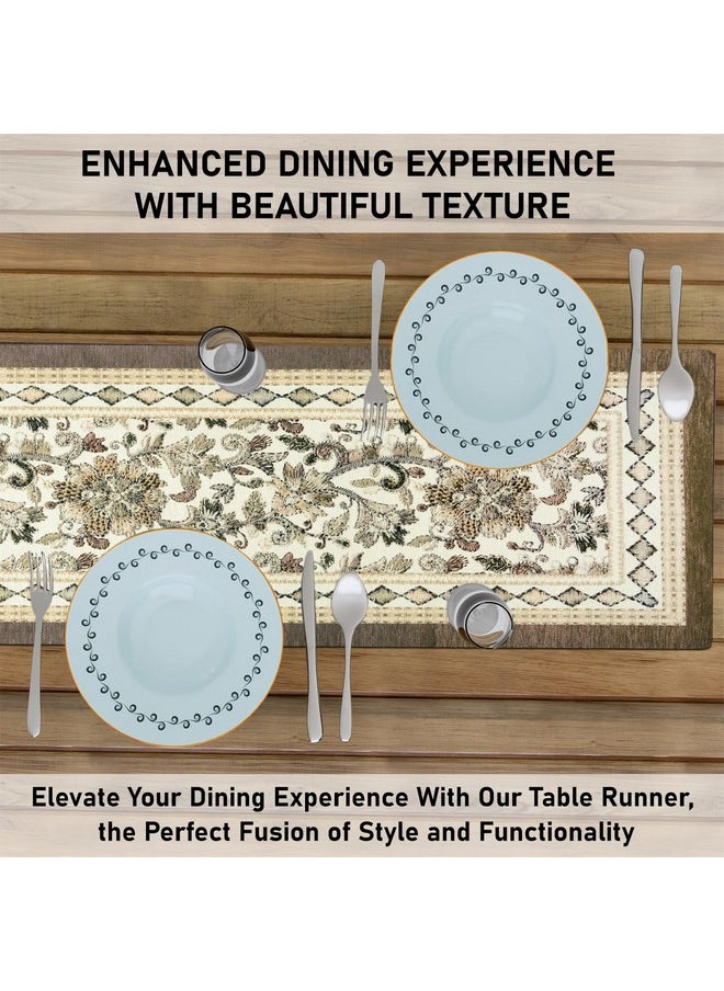 Kuber Industries Table Runner | 13x36 Inch | Dining Table Runner | Wedding Table Runner | Table Runner for Family Dinners & Hotels | Coffee Table Runner | Embroidery Flower Print | Light Brown