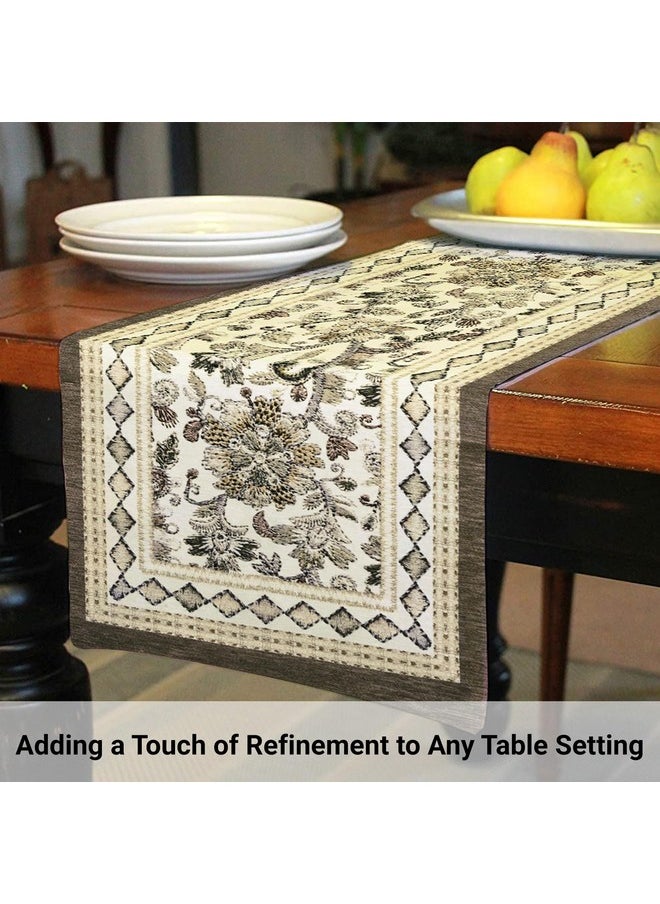 Kuber Industries Table Runner | 13x36 Inch | Dining Table Runner | Wedding Table Runner | Table Runner for Family Dinners & Hotels | Coffee Table Runner | Embroidery Flower Print | Light Brown