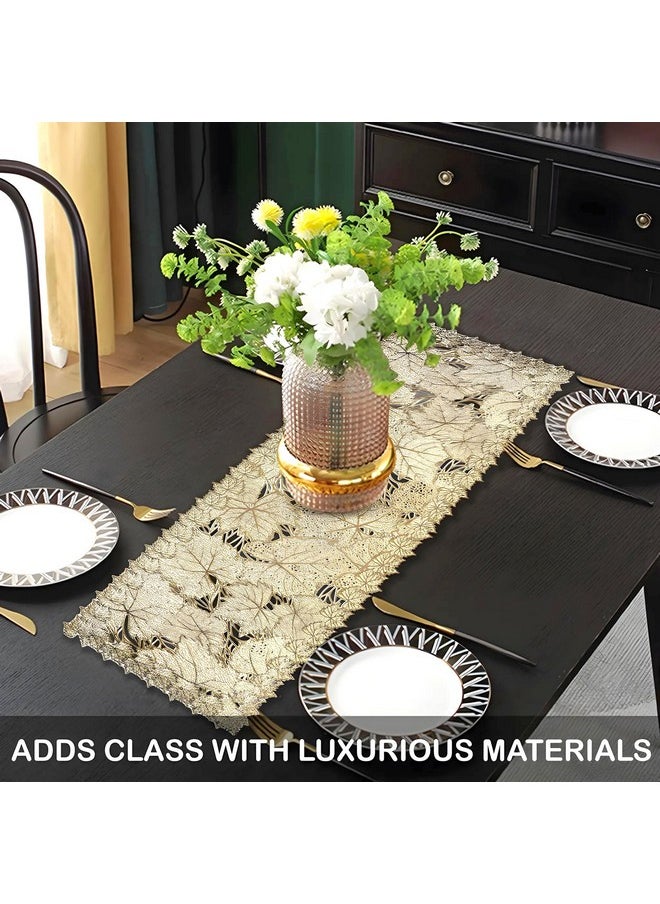 Kuber Industries Table Runner | Dining Table Runner | Kitchen Runner | Coffee Table Runner | Center Table Runner | Rectangular Leather Runner for Party, Wedding, Family Dinners | Leaf | Golden