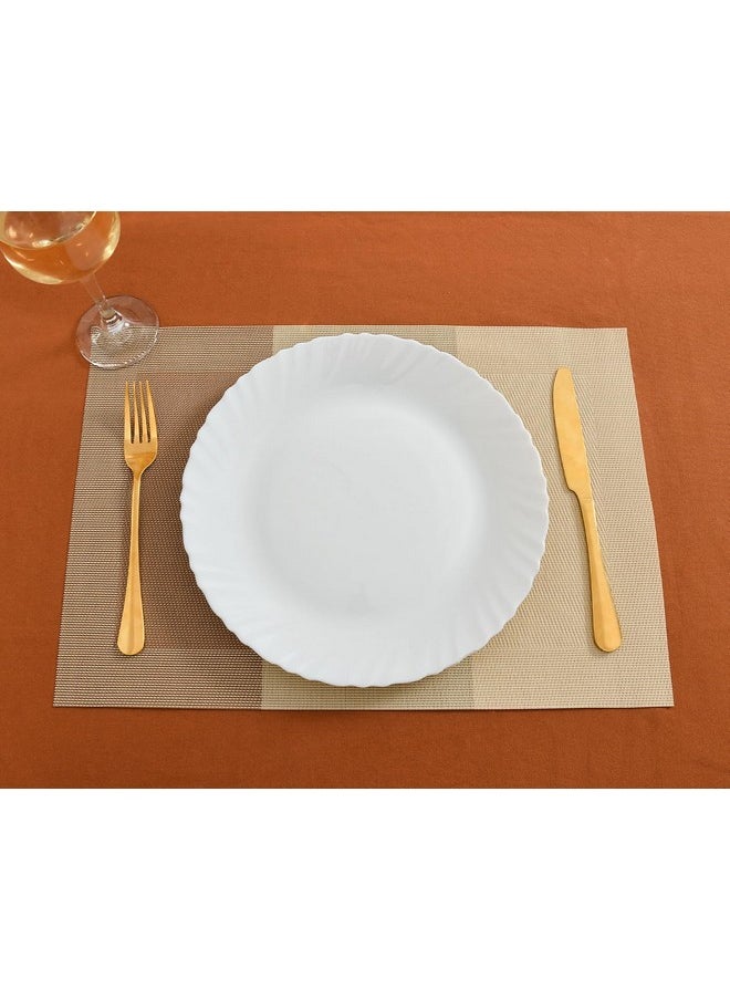 Yellow Weaves 6 PVC Dining Table Placemats with 1 Runner (30 X 135 CM), Set of 7 - Beige Brown Border