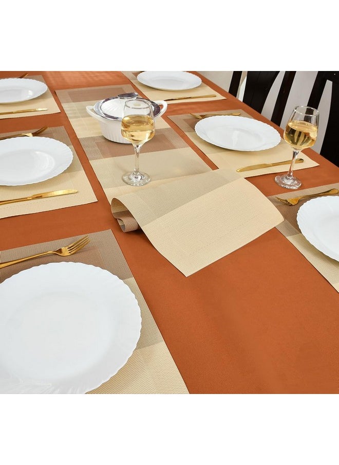 Yellow Weaves 6 PVC Dining Table Placemats with 1 Runner (30 X 135 CM), Set of 7 - Beige Brown Border