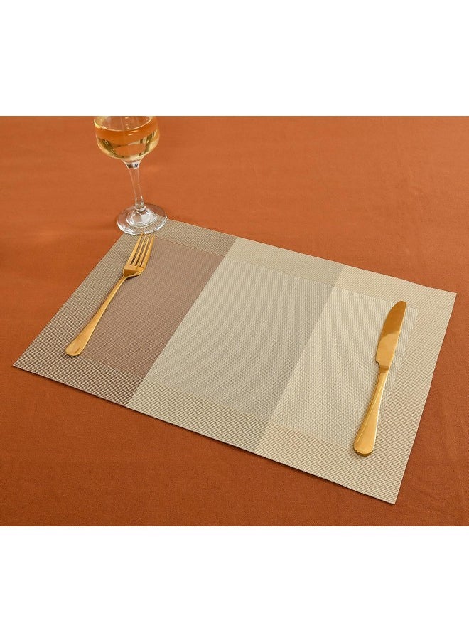 Yellow Weaves 6 PVC Dining Table Placemats with 1 Runner (30 X 135 CM), Set of 7 - Beige Brown Border