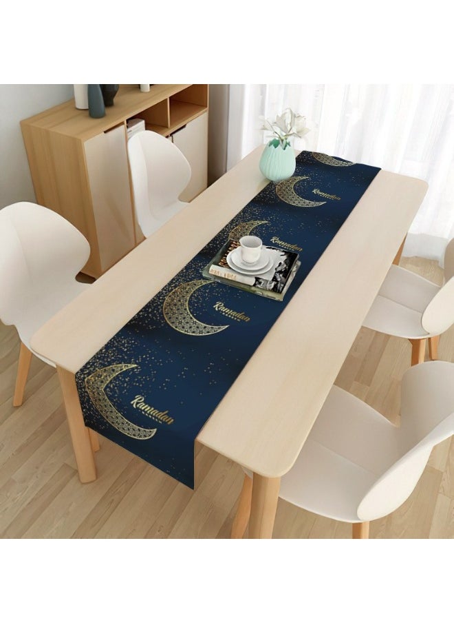 Eid Mubarak Table Runner Linen Table Runner, Star Moon Table Runner, Ramadan Decoration Home Dinning Room Decoration 13x70 inches