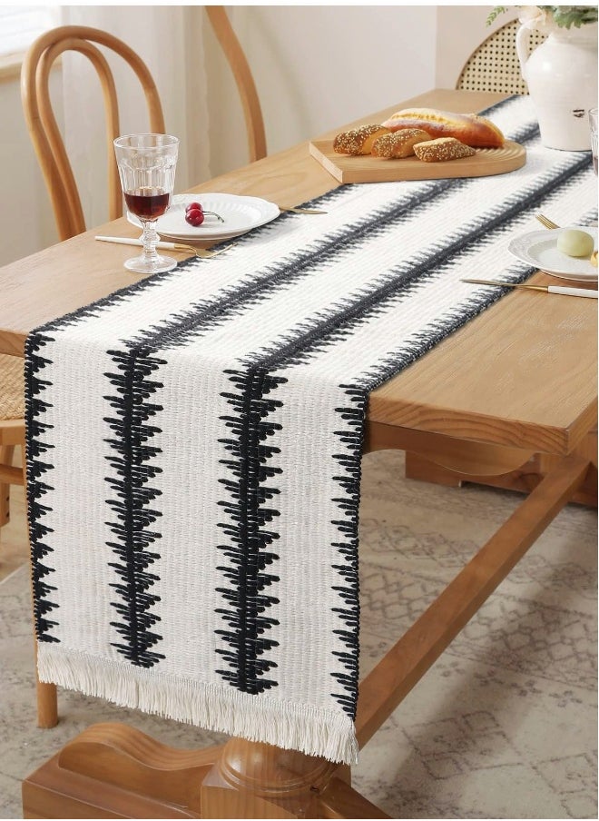 Table Runner, 30 * 180 CM Burlap Table Runner Balck and White for Modern Farmhouse Decor