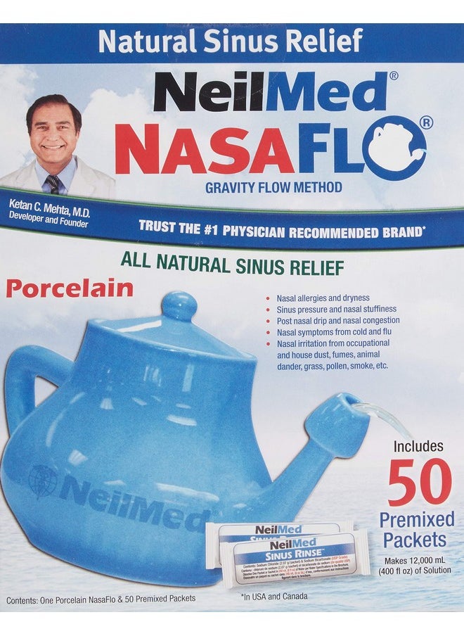 NeilMed Nasaflo Porcelain Neti Pot, 50 Count (packaging may vary)