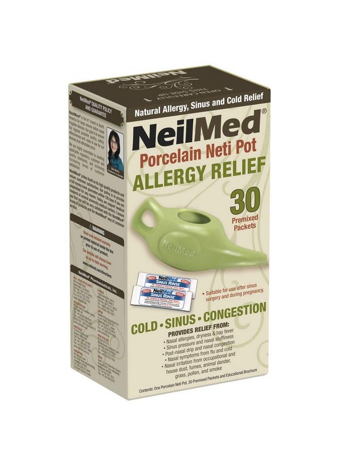 NeilMed Classic Porcelain Neti Pot Green with 30 Premixed Packets