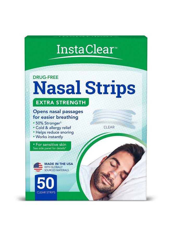 Instaclear Extra-Strength Nasal Breathing Strips Clear 50 ct | Works Instantly, Nasal Congestion Relief, Stops Snoring, Cold & Allergy