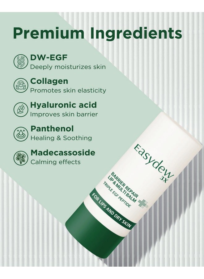 Barrier Lip & Multi Balm - Hydrating And Soothing Multi-Care Stick For Lips, Face, Neck And Body - Egf Peptide, Hyaluronic Acid, Elastin, Collagen, Panthenol - All In One Moisturizer, 0.34 Oz.