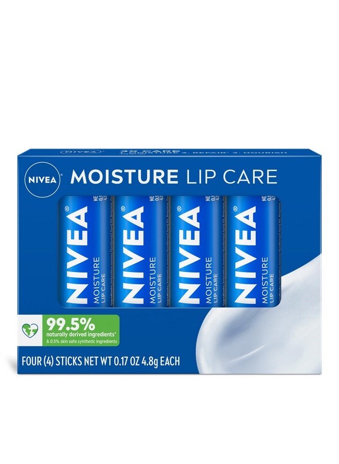 NIVEA Moisture Lip Care, Lip Balm Stick with Shea Butter, Jojoba Oil and Avocado Oil, 0.17 Oz, Pack of 4