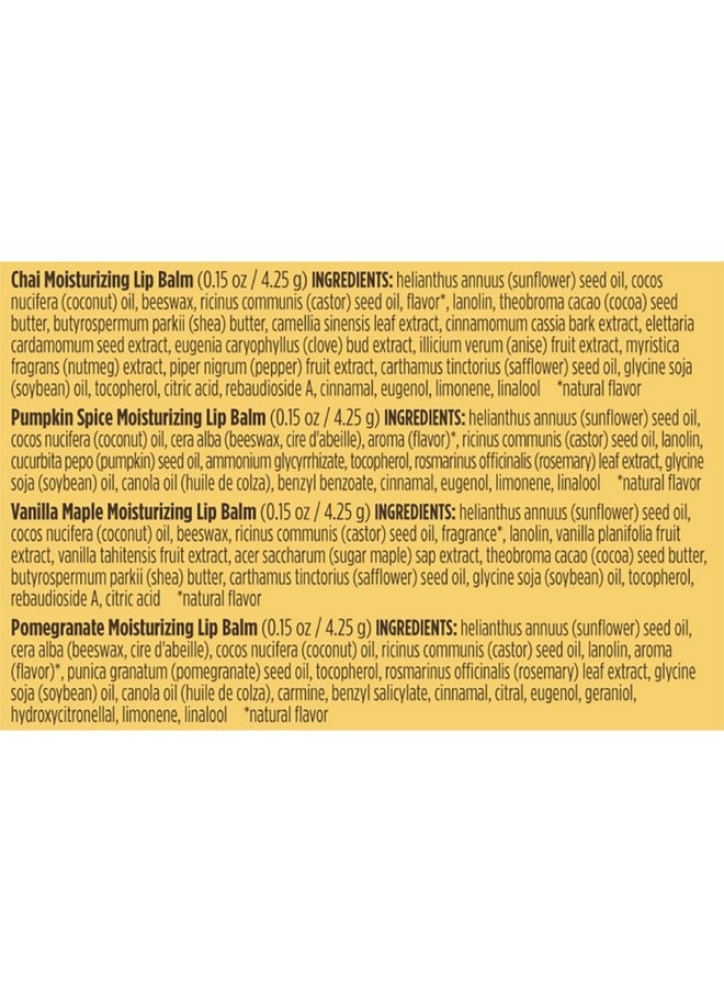 Burts Bees 100% Natural Moisturizing Lip Balm, Winter Variety Pack, Chai Tea, Pumpkin Spice, Vanilla Maple, Pomegranate, 4 Tubes of Lip Balm, 0.15 Ounce (Pack of 4)