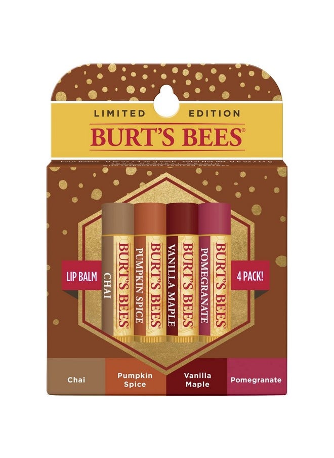 Burts Bees 100% Natural Moisturizing Lip Balm, Winter Variety Pack, Chai Tea, Pumpkin Spice, Vanilla Maple, Pomegranate, 4 Tubes of Lip Balm, 0.15 Ounce (Pack of 4)