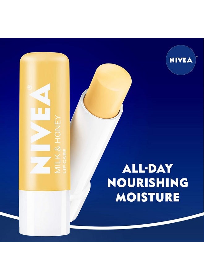 NIVEA Milk and Honey Lip Care, Moisturizing Lip Balm Stick with Shea Butter, 4 Pack of 0.17 Oz Sticks