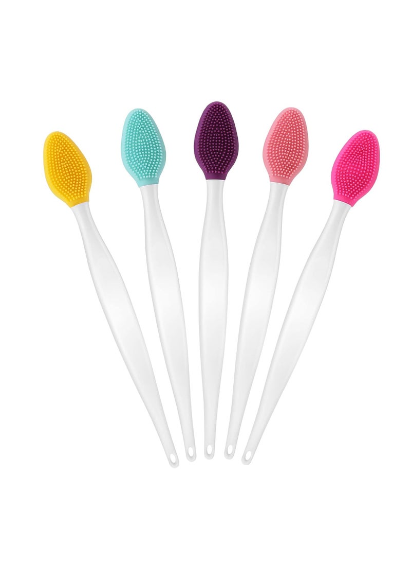 5 Pcs Lip Scrub Brush Double-Sided Silicone Exfoliating Tool Mini Soft ​Lip Brush Cleaner for Men Women lightening dark lips Smoother Fuller Lip Appearance