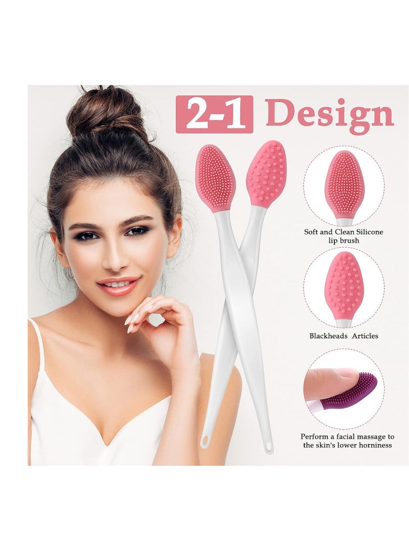 5 Pcs Lip Scrub Brush Double-Sided Silicone Exfoliating Tool Mini Soft ​Lip Brush Cleaner for Men Women lightening dark lips Smoother Fuller Lip Appearance