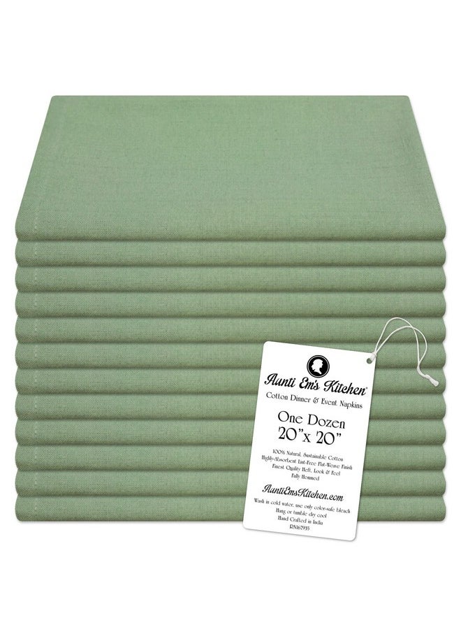 Aunti Em's Kitchen Sage Green Cotton Napkins Cloth 20 x 20 Oversized 100% Natural Bulk Linens for Dinner, Events, Weddings, Set of 12