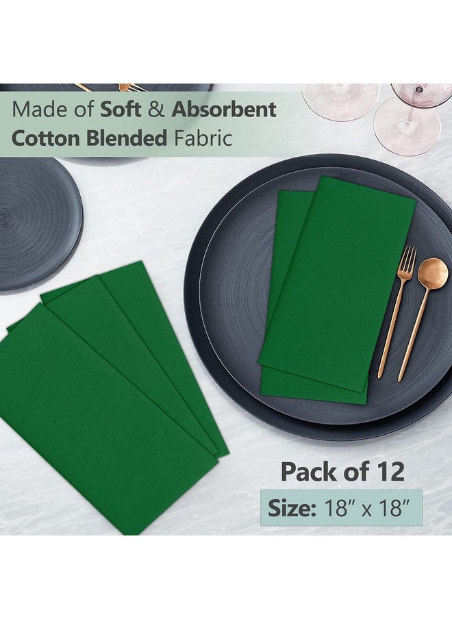 Ruvanti Cloth Napkins Set of 12, 18x18 Inches Napkins Cloth Washable, Soft, Durable, Absorbent, Cotton Blend. Table Dinner Napkins Cloth for Hotel, Christmas Parties, Restaurant, Wedding - Dark Green