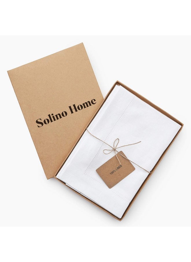 Solino Home Linen Napkins Set of 4 - 100% Pure Linen White Cloth Napkins 20 x 20 Inch - Classic Hemstitch Dinner Napkins for Christmas, Winter, Holiday Decor