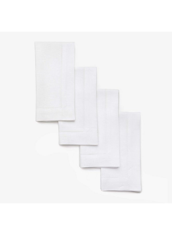 Solino Home Linen Napkins Set of 4 - 100% Pure Linen White Cloth Napkins 20 x 20 Inch - Classic Hemstitch Dinner Napkins for Christmas, Winter, Holiday Decor