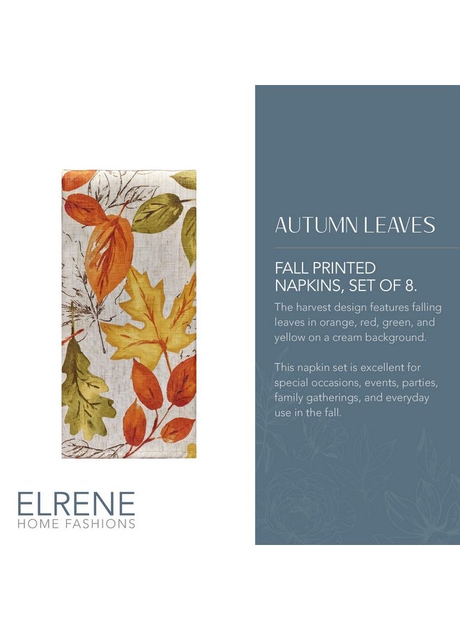 Elrene Home Fashions Autumn Leaves Printed Fall Cloth Dinner Napkins, 17