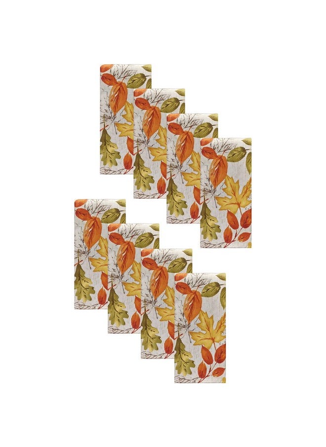 Elrene Home Fashions Autumn Leaves Printed Fall Cloth Dinner Napkins, 17