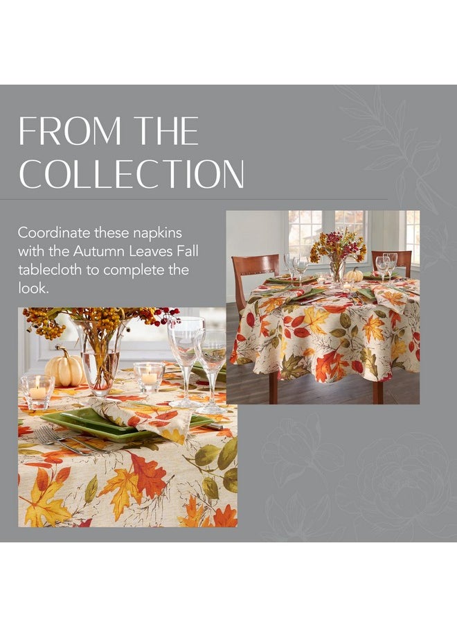 Elrene Home Fashions Autumn Leaves Printed Fall Cloth Dinner Napkins, 17