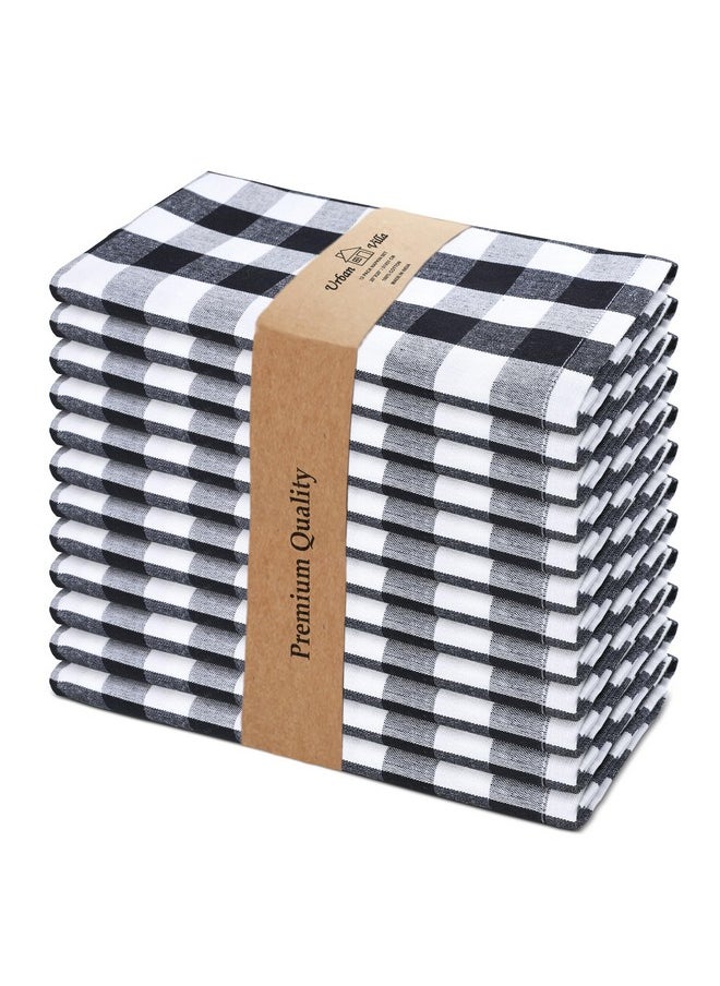 Urban Villa (12 Pack, 20 x 20 Inches) Dinner Napkins Black and White Gingham Buffalo Plaid Checkered Cloth Napkins 100% Cotton Napkins Hotel Quality, Reusable, Washable