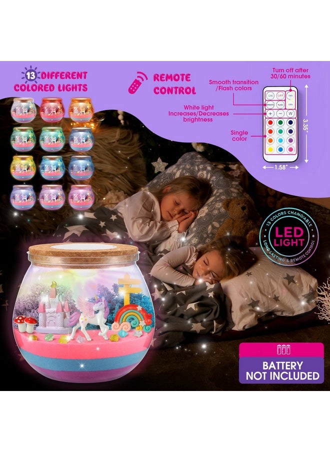 Unicorn Terrarium Kit For Girls: Led & Glow Stones Present For Birthday - Diy Art For Activity Toy Gift - Light Up Decoration With Sand Set - Craft Idea For Kids Age 4 5 6 7 8-12 Year Old