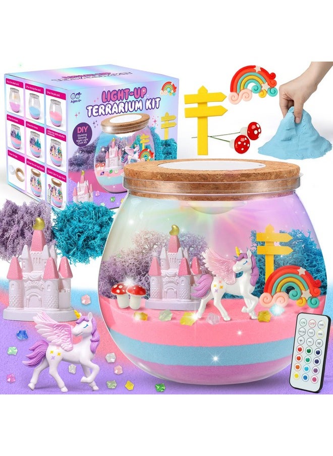 Unicorn Terrarium Kit For Girls: Led & Glow Stones Present For Birthday - Diy Art For Activity Toy Gift - Light Up Decoration With Sand Set - Craft Idea For Kids Age 4 5 6 7 8-12 Year Old