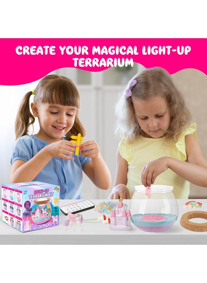 Unicorn Terrarium Kit For Girls: Led & Glow Stones Present For Birthday - Diy Art For Activity Toy Gift - Light Up Decoration With Sand Set - Craft Idea For Kids Age 4 5 6 7 8-12 Year Old