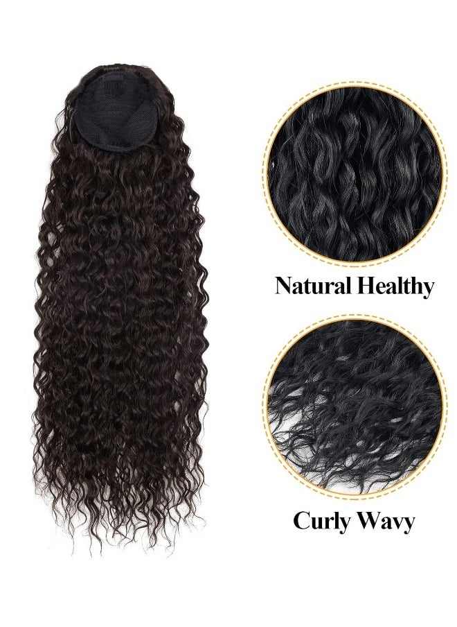 30” Organic Ponytail Extension Long Curly Drawstring Black Hair Extensions Pony tails Extra Long Clip in Hairpieces for Women 6.7OZ