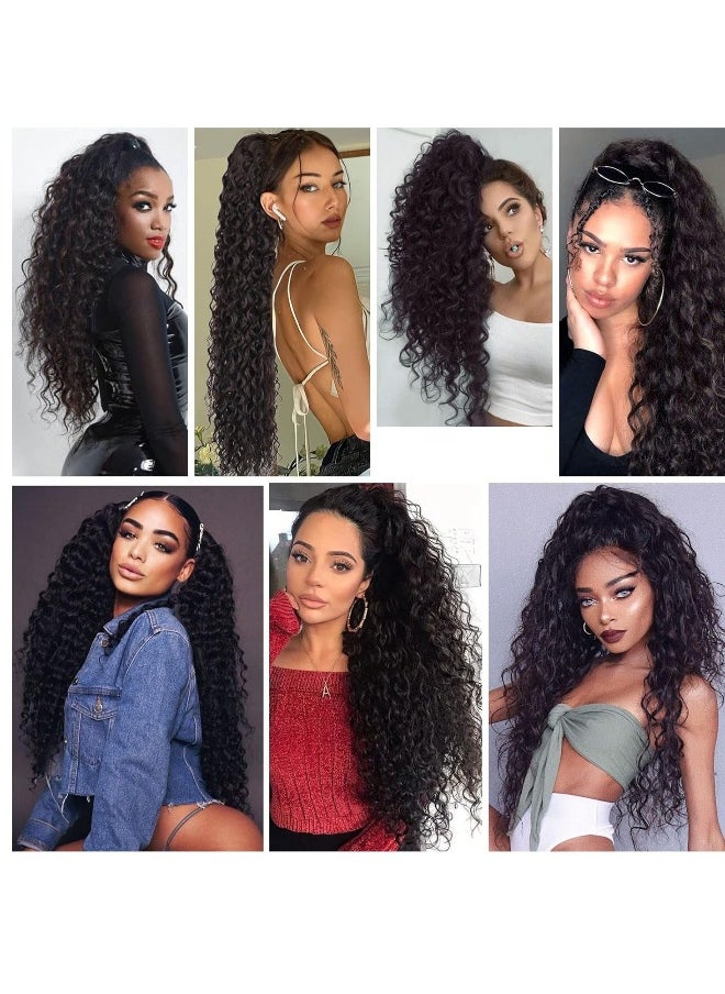 30” Organic Ponytail Extension Long Curly Drawstring Black Hair Extensions Pony tails Extra Long Clip in Hairpieces for Women 6.7OZ