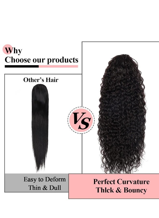 30” Organic Ponytail Extension Long Curly Drawstring Black Hair Extensions Pony tails Extra Long Clip in Hairpieces for Women 6.7OZ