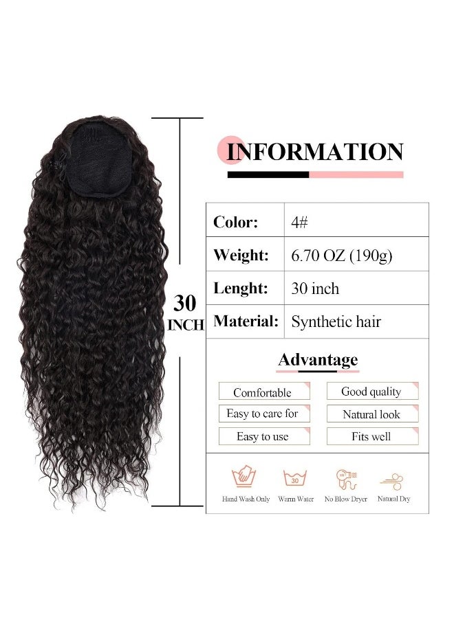 30” Organic Ponytail Extension Long Curly Drawstring Black Hair Extensions Pony tails Extra Long Clip in Hairpieces for Women 6.7OZ