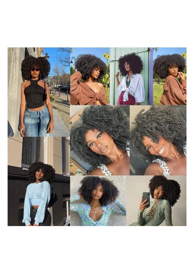 Short Curly Afro Wigs with Bangs for Black Women 14 Inch Kinky Curly Wig Synthetic Fiber Heat Resistant Full Wig Black