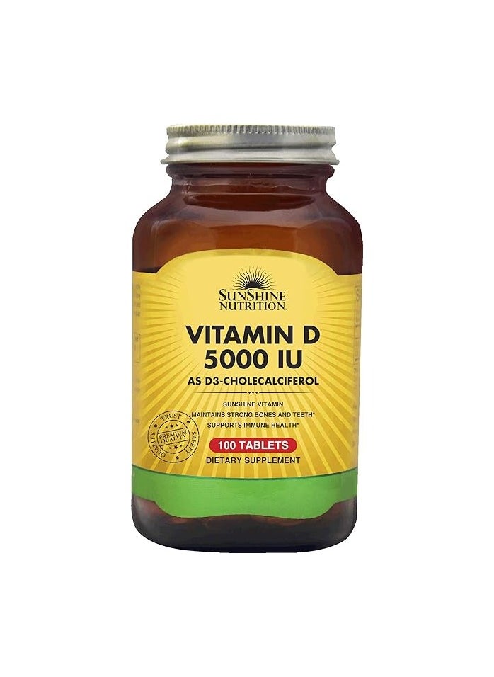 Vitamin D 5000 Iu (D3 Cholecalciferol), 100 Tablets | Promotes Strong Bones, Teeth | Supports Healthy Function | Gluten Free