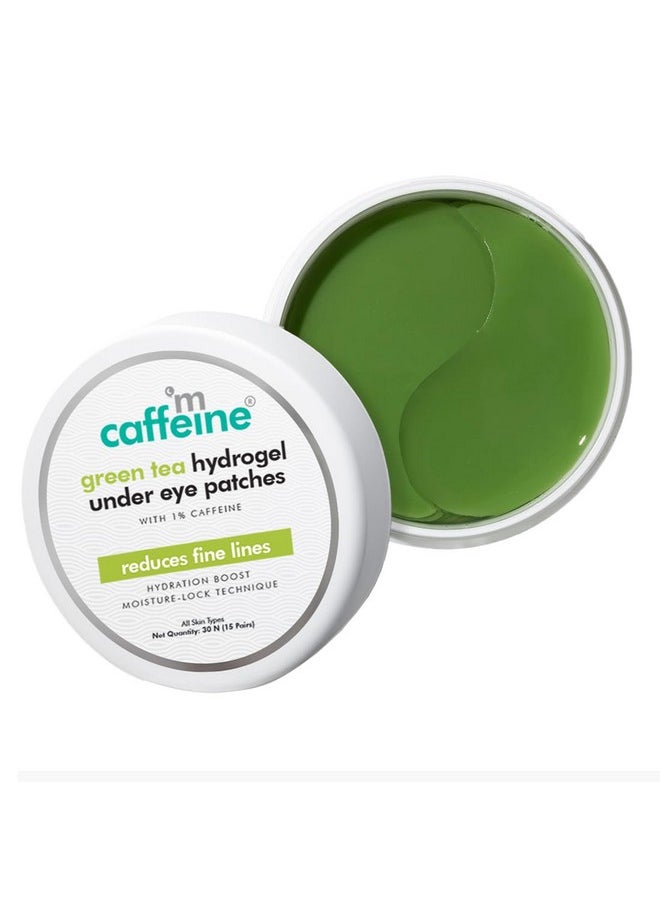 mCaffeine Green Tea Hydrogel Under Eye Patches for Fine Lines Reduction | Cooling Under Eye Patch Mask with 1% Caffeine for Instant Hydration & De-Puffing | 15 Pairs