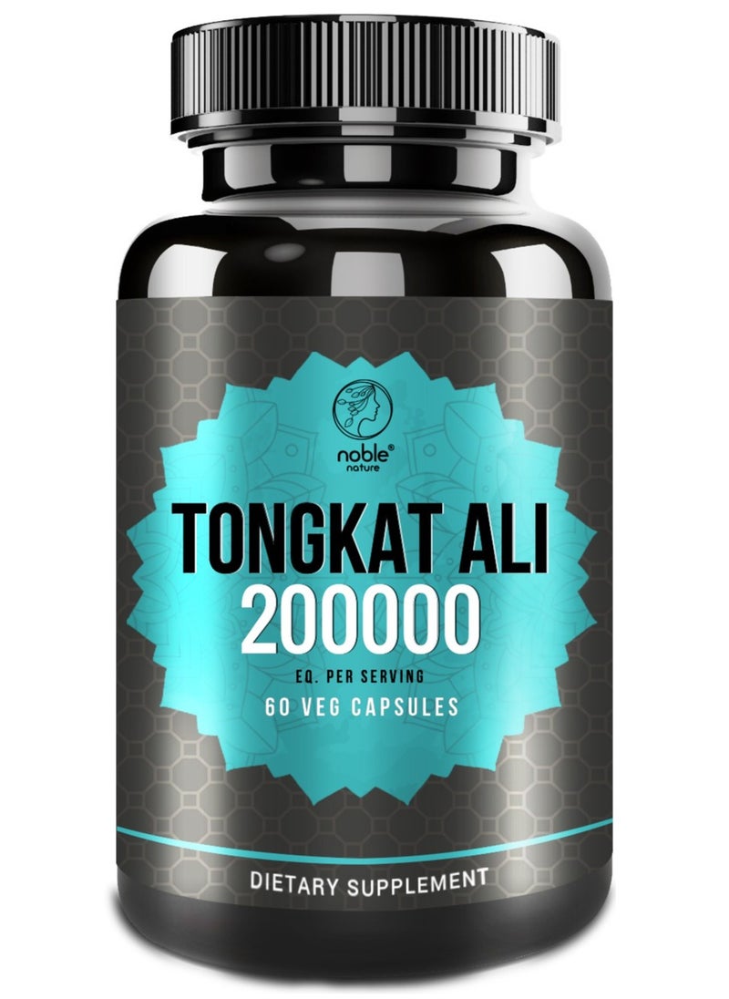 Tongkat Ali 200:1 Extract – 1000mg Root Extract + Black Pepper Extract – 60 Veg Capsules – Energy & Vitality Support – Non-GMO, Gluten-Free, No Additives