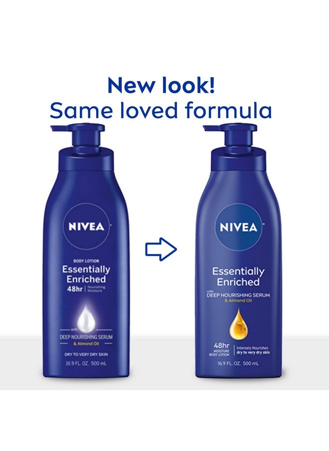 NIVEA Essentially Enriched Body Lotion for Dry Skin, 48-Hour Moisturizing Lotion with Deep Nourishing Serum and Almond Oil, 16.9 Fl Oz Pump Bottle