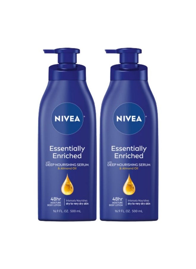 NIVEA Essentially Enriched Body Lotion for Dry Skin, Pack of 2, 16.9 Fl Oz Pump Bottles